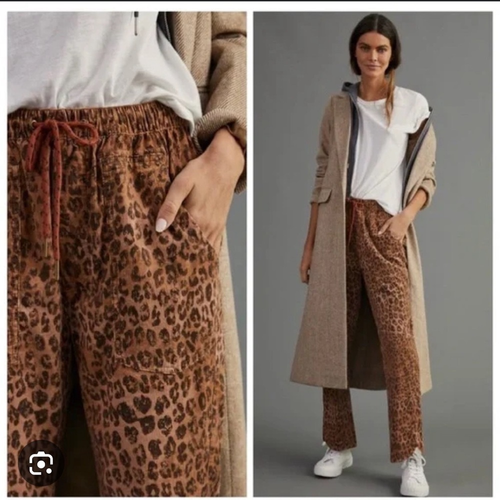 Pilcro Anthropologie straight leg cheetah print pants corduroy material